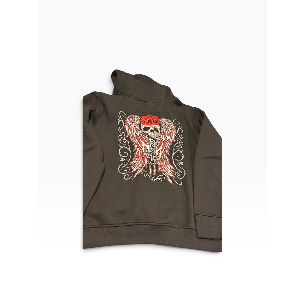 Lethal Angel Black Skull Rose Winged Hoodie Every Rose Has Its Thorns Tattoo XL